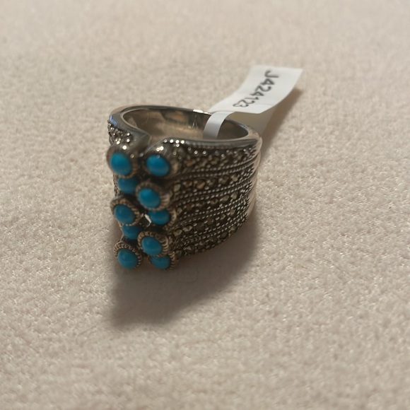 NWT ShopHQ Turquoise and Marcasite Silver Ring, Size 7 - Picture 2 of 7